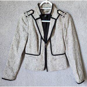 White House Black Market Womens Full Zip Blazer Jacket Tailored Tweed Gray Sz 00